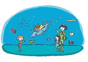 素材番号08-けいちゃん・はんちゃん・なぁちゃん_セイカちゃん_水族館
