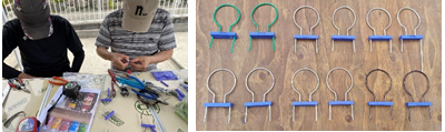 バスケットボールゴール治具を使って作成、右は出来上がり品