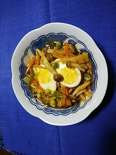 ゆで卵の野菜たっぷり甘酢あんかけ