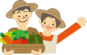 野菜を収穫した夫婦のイラスト