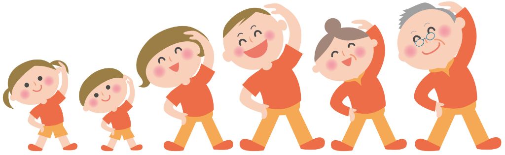 さまざまな年代で体操する様子