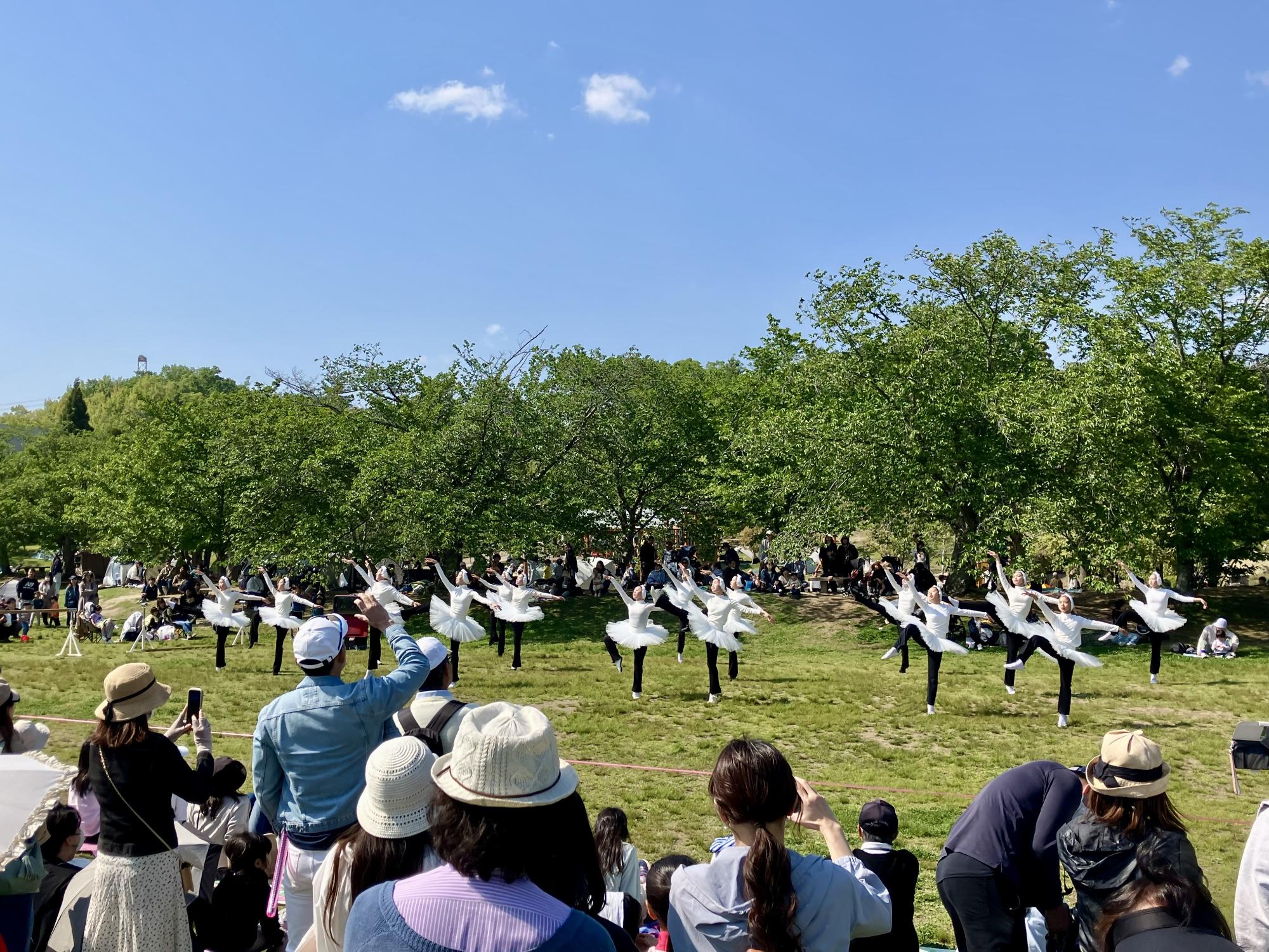 公園でバレエしている様子の写真